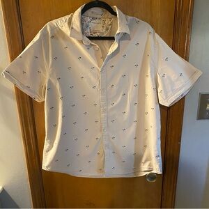 Denim & Flower Cream Short-Sleeve Button-Down with Palm Motif